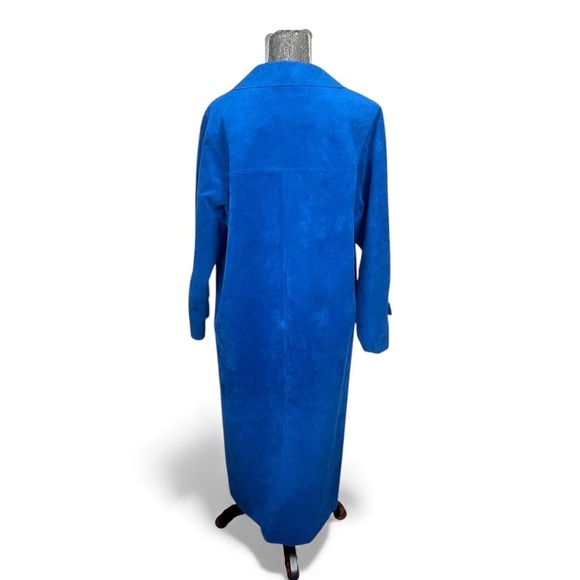 Vintage 70s Ultrasuede Blue Maxi Coat Dress Long Duster Medium Statement Winter - Picture 3 of 12